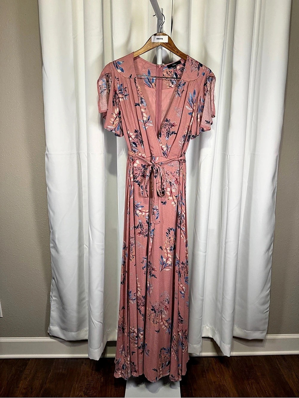 Lulus Women’s Large Dusty Rose Floral Wrap Maxi Dress Flutter Sleeve Boho